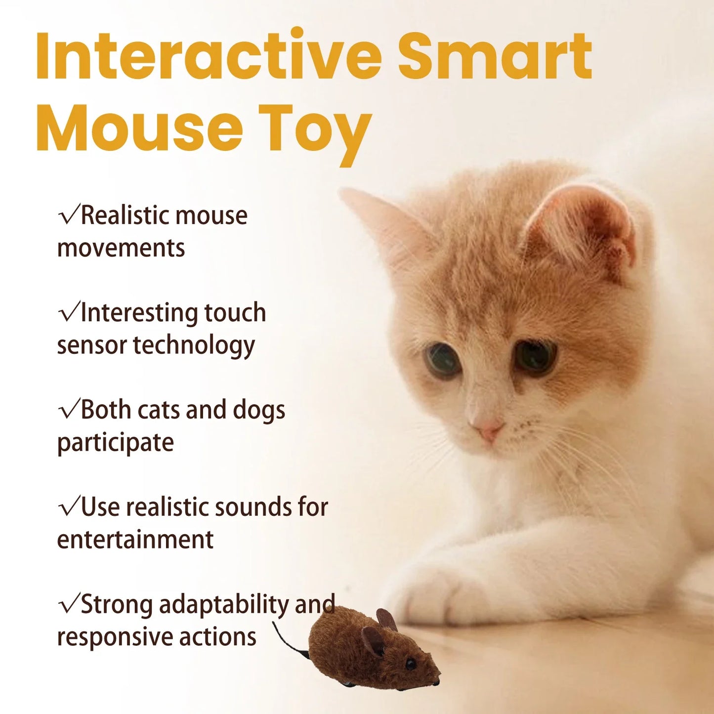 Interactive Squeaky Plush Mouse Cat Toy – Pull-Back Self-Moving