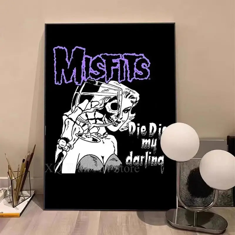 Misfits Hot Poster Horror Punk Rock Music Canvas Painting Wall Art Picture Retro Posters Prints for Bedroom Bar Club Home Decor Peaceful Pleasures Health and Wellness