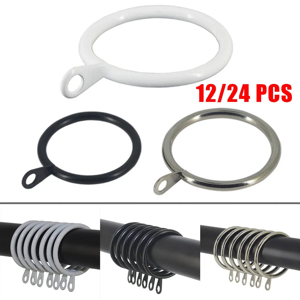 12 Curtain Rings Metal Black Silver White Iron Hanging Hooks Curtains