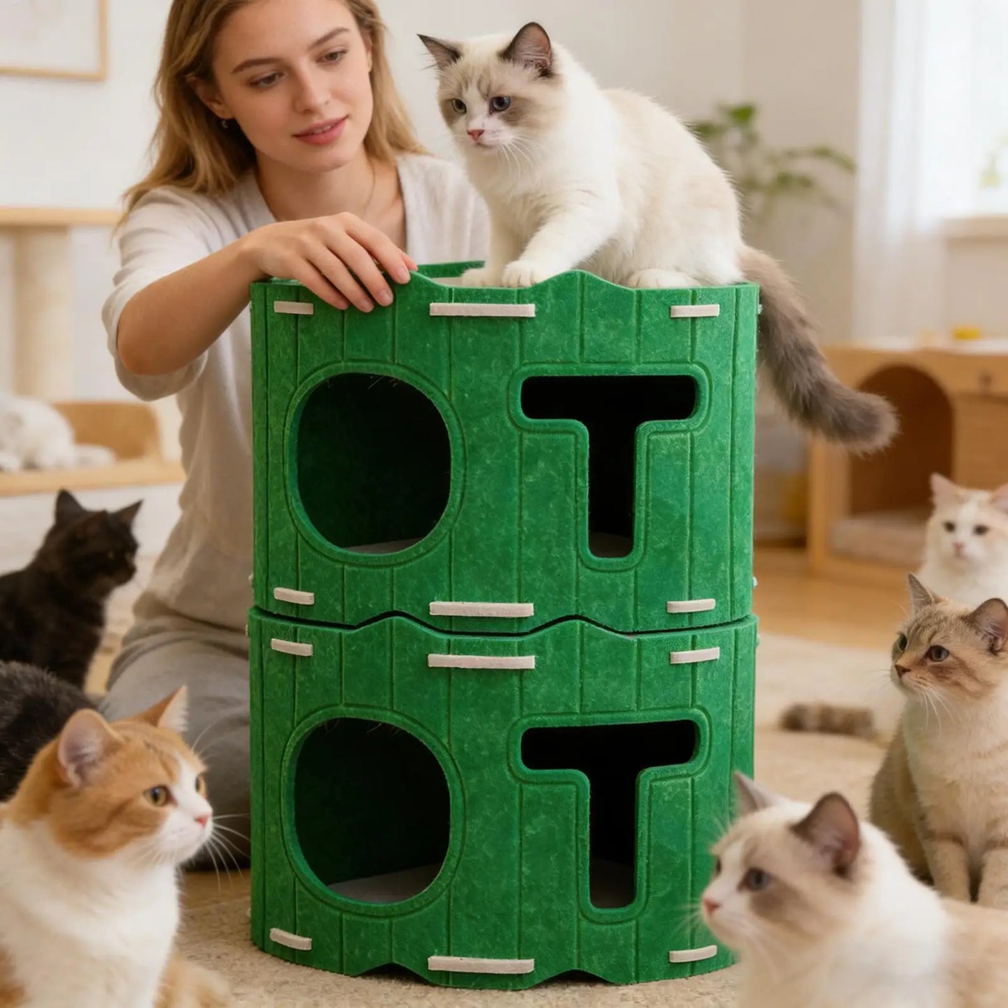Felt Cat Cave Bed | Semi-Enclosed Double-Entry Pet House