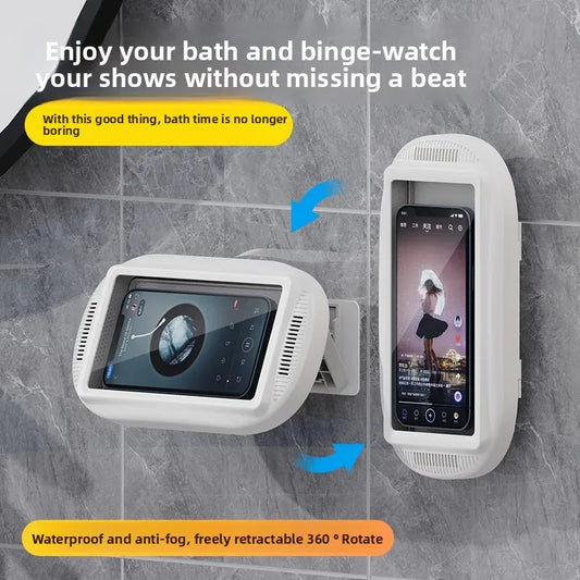 Bathroom waterproof touch screen wall hung bathroom 360° mobile phone holder rotating folding telescopic waterproof phone pouch Peaceful Pleasures Health and Wellness