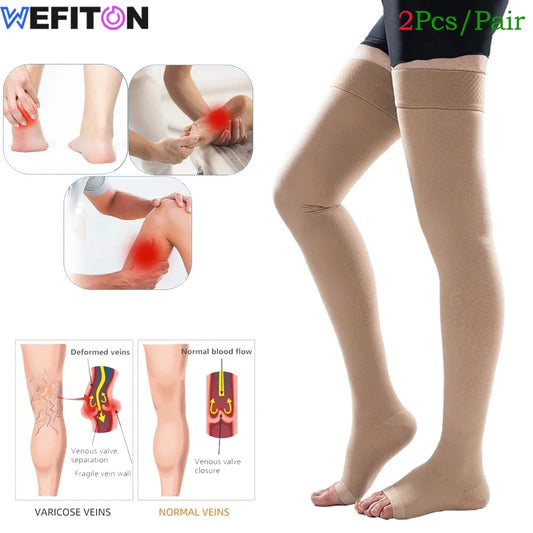 1Pair Open Toe Thigh High Compression Stockings with Silicone Band for Women Men,20-30 mmHg Graduated Support for Varicose Veins Peaceful Pleasures Health and Wellness