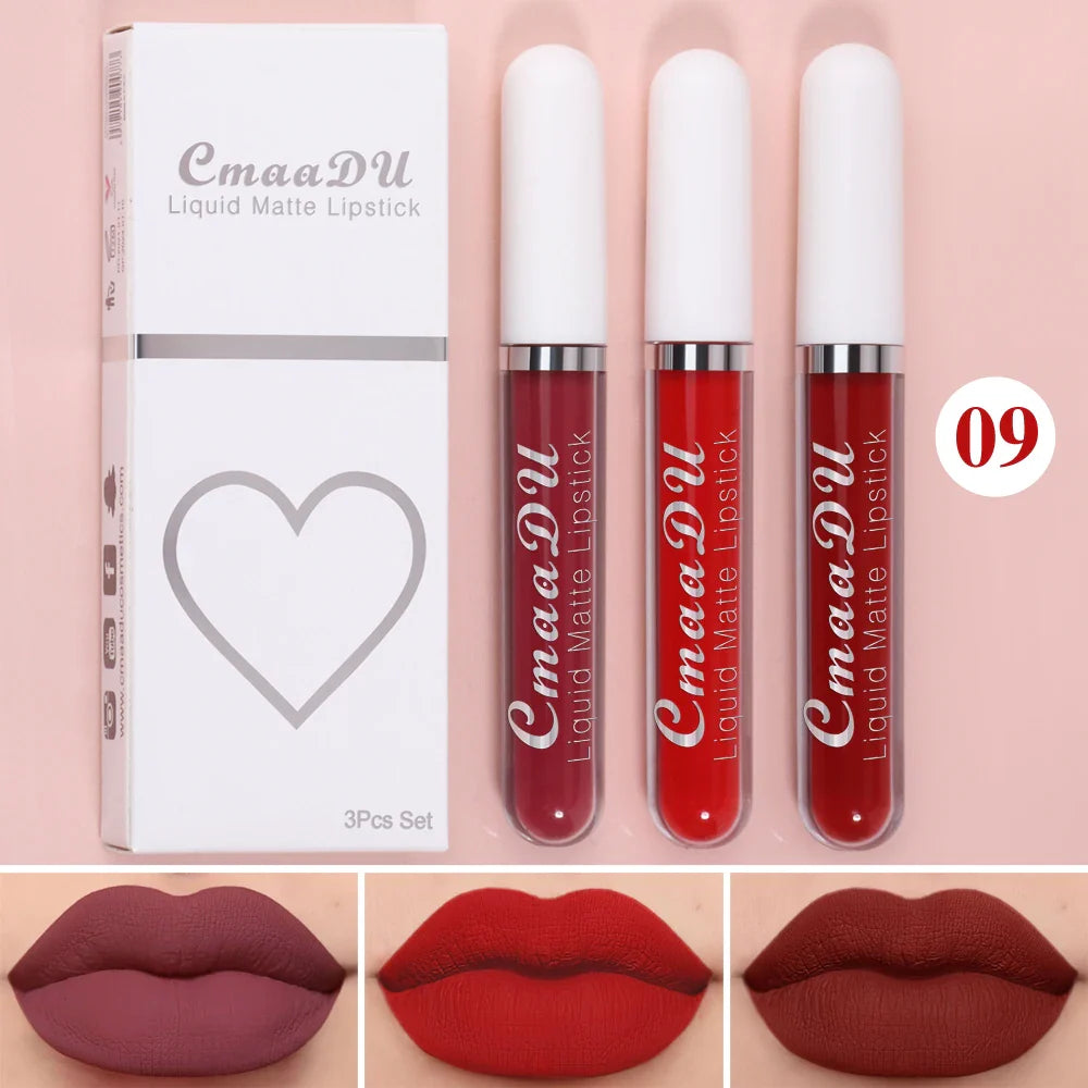 Cmaadu 3-Piece Matte Lipstick Set – Waterproof Long-Lasting