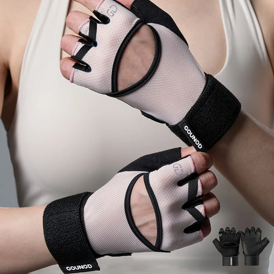 Half-Finger Workout Gym Gloves with Wrist Support & Anti-Slip Grip, Adjustable Hook-and-Loop Closure, PinkBlackPinkPink - Breath Peaceful Pleasures Health and Wellness