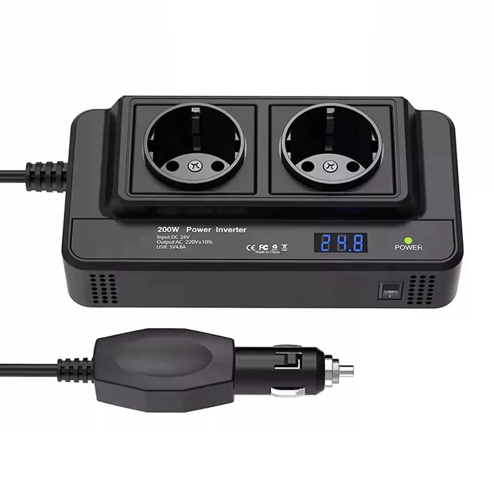200W Peak Car Power Inverter DC 12V to 220V AC Cigarette Lighter With 4 USB Ports EU Socket Auto Power Accessories Peaceful Pleasures Health and Wellness EU