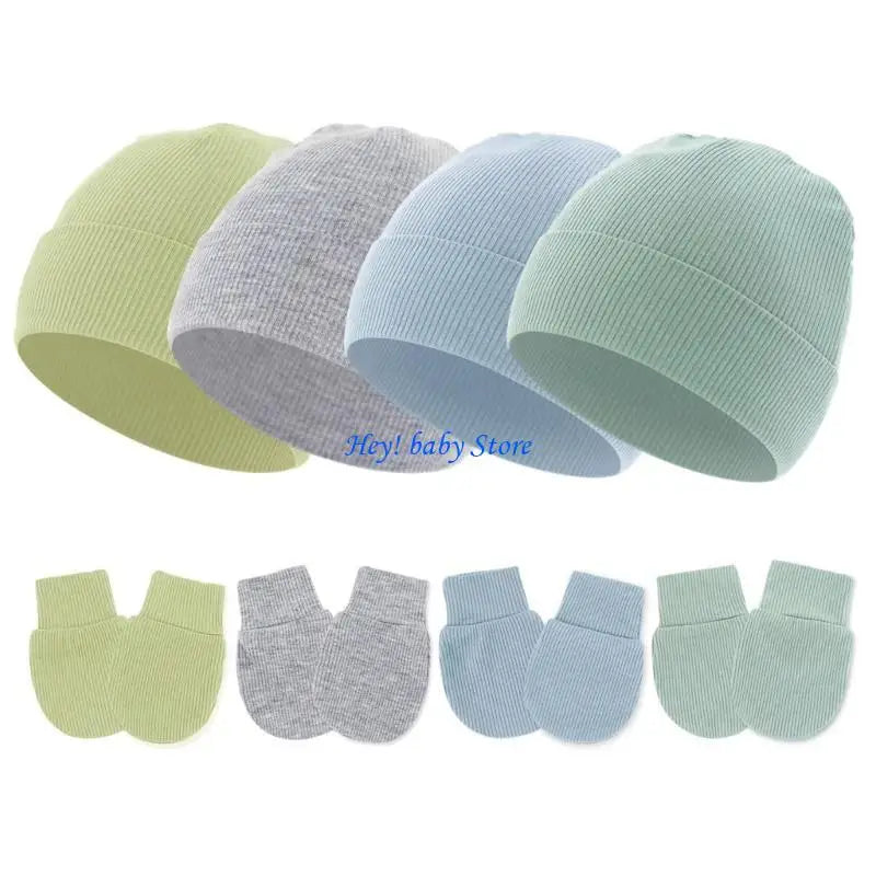 Newborn Baby Bonnet Hat & Anti-Scratch Mittens Set | Cotton