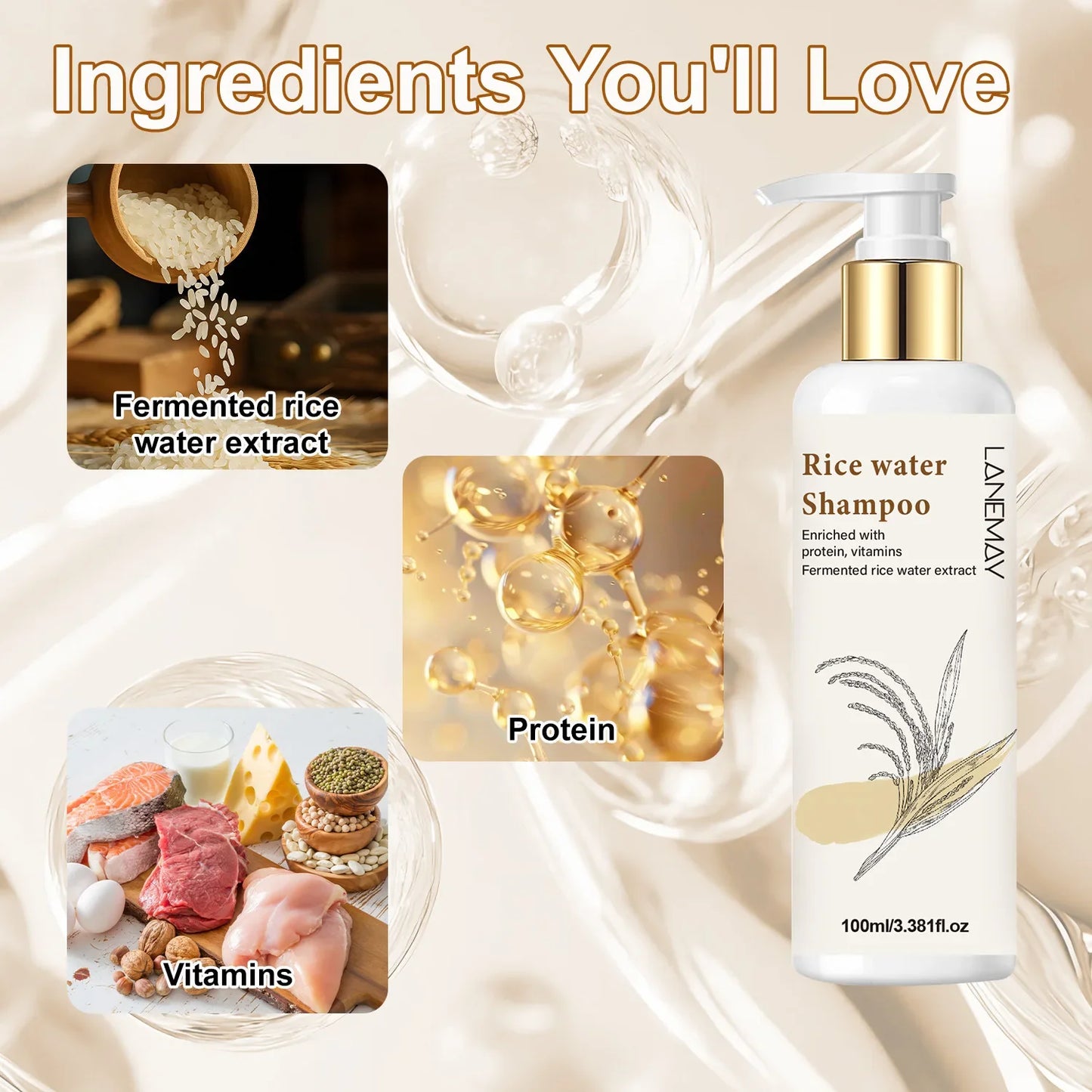Lanemay Rice Water Shampoo – Hydrating & Softening 100ml