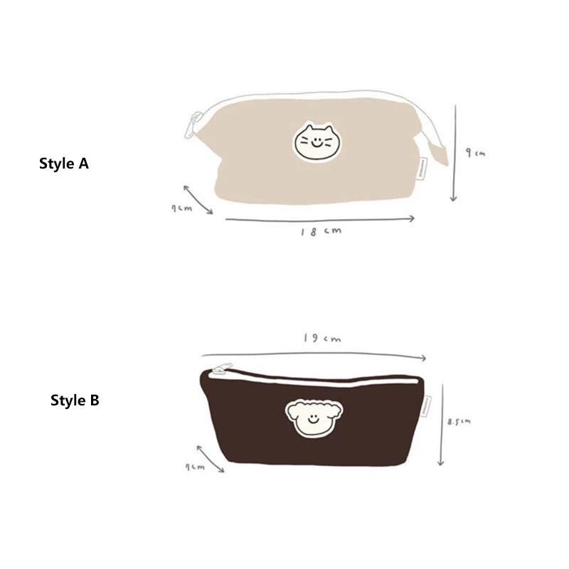 Cat Dog Pencil Case Japanese Style Large Capacity Simple Minority High Appearance Korean Canvas Exquisite Stationery Storage Bag Peaceful Pleasures Health and Wellness