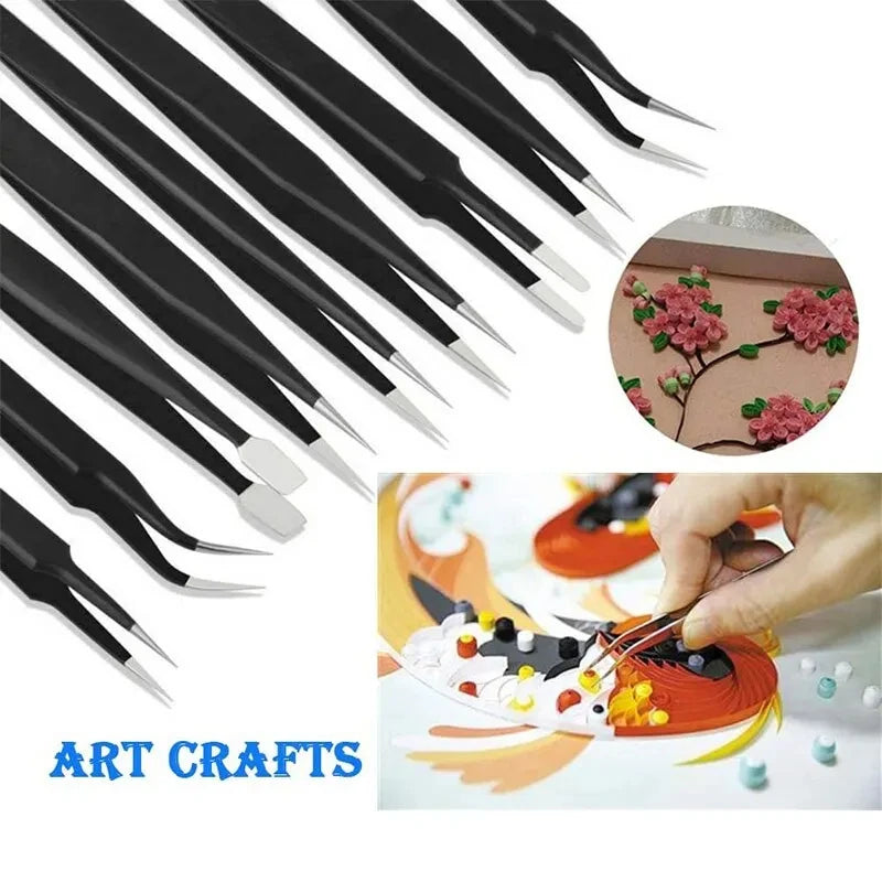 Stainless Steel Precision Antistatic Electrostatic Tweezers Set Maintenance Tools Professional Electronic Tweezers 10pcs Peaceful Pleasures Health and Wellness