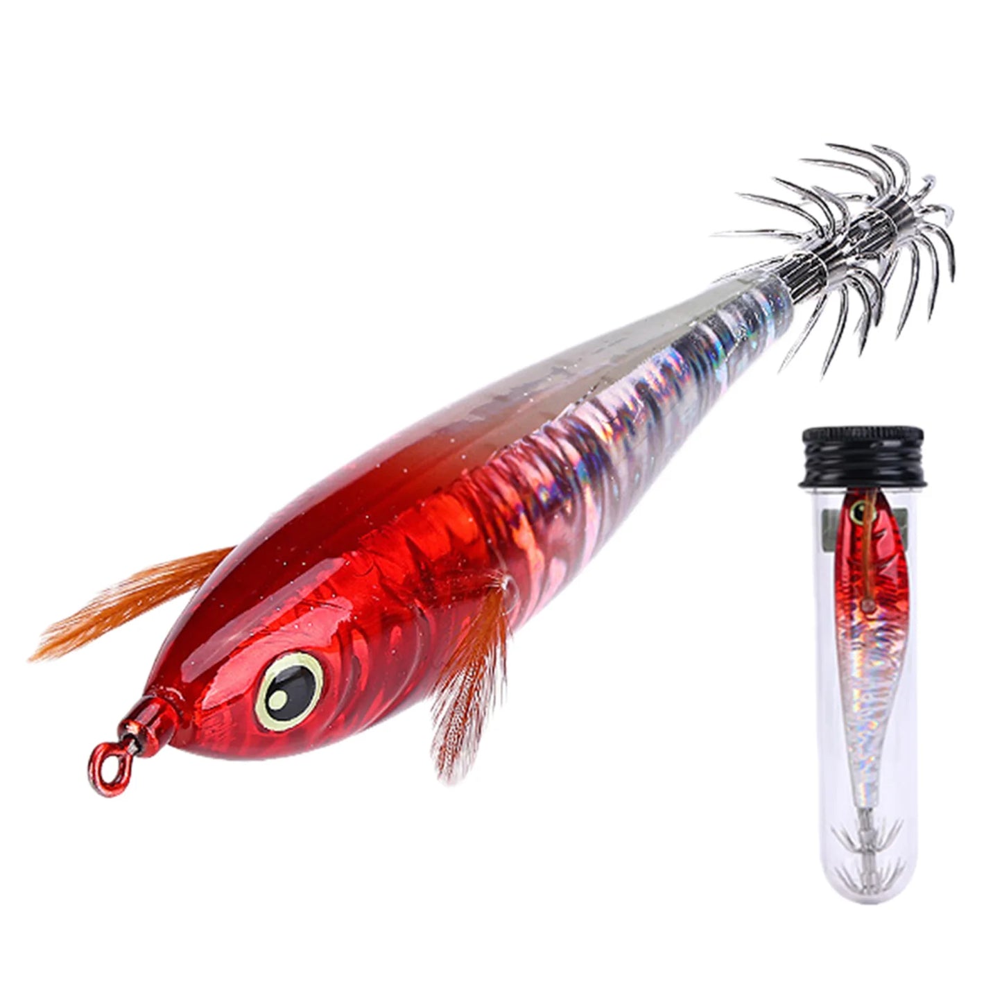 Fishing Squid Jigs Cuttlefish Lures Luminous Shrimp Prawn Sleeve Jig Hooks Slow-Sinking Sea Fishing Hard Lure for Octopus Peaceful Pleasures Health and Wellness Red