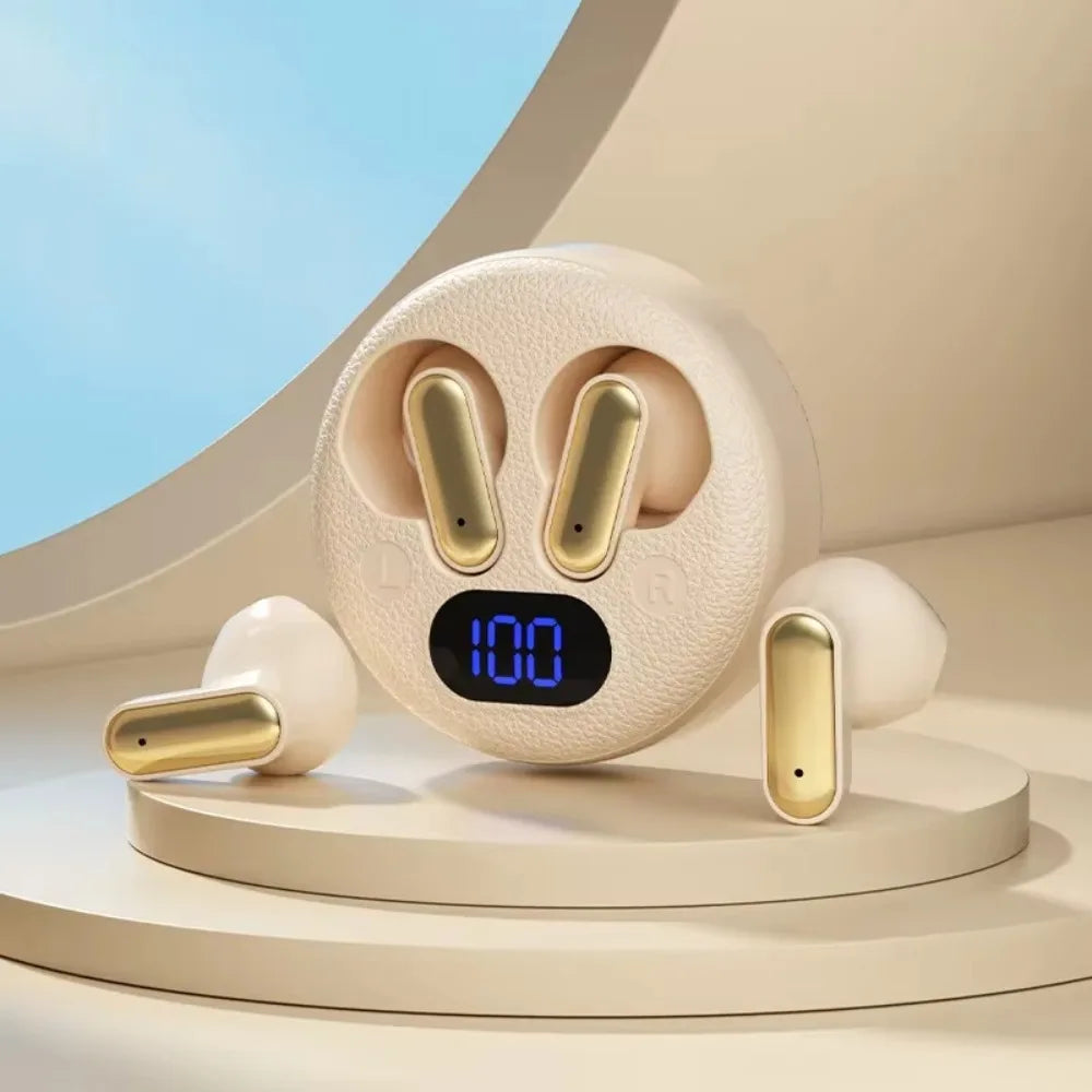 In-Ear Design Wireless Bluetooth Headphones Short-stem Design LED Display Bluetooth Sleep Headphones Long Battery Life Peaceful Pleasures Health and Wellness Beige