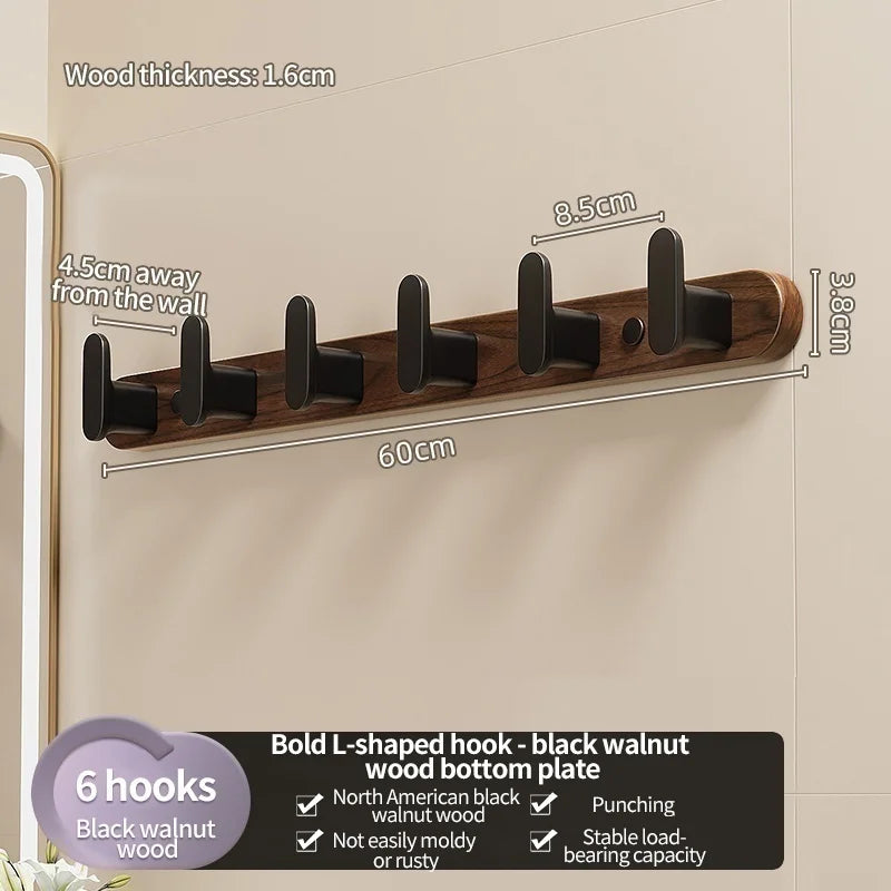 Wood & Aluminum Wall Hook Rack | Towel, Coat & Kitchen Hanger
