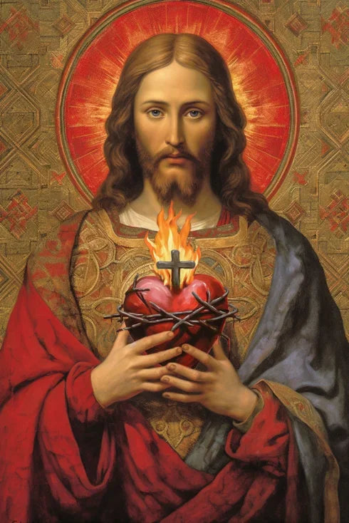 Sacred Heart Jesus & Virgin Mary Canvas Wall Art | Religious Print