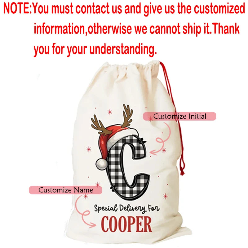 Personalised Christmas Drawstring Gift Bag | Custom Kids Xmas