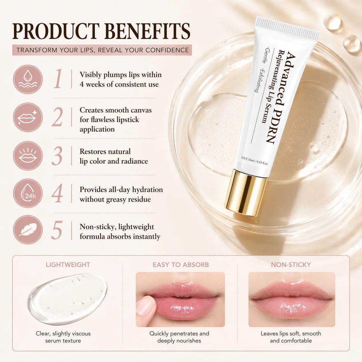 Advanced PDRN Rejuvenating Lip Serum, Hydrating Lip Balm with PDRN for Glowy Lip, Gentle Exfoliating & Smoothing Lip Moisturizer Peaceful Pleasures Health and Wellness