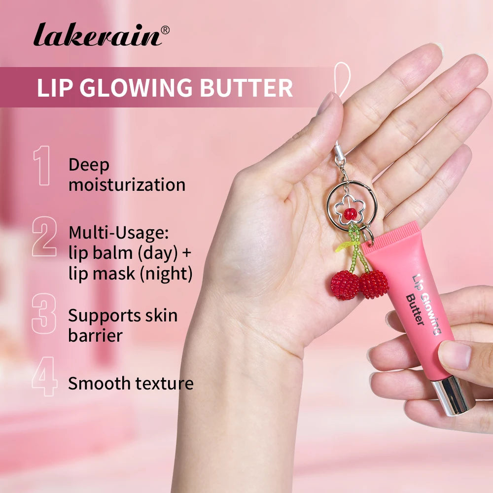 Lakerain Butter Lip Glowing With Keychain Long Lasting Deep Hydration Natural Color Smooth Lip Quickly Improve Lip Condition Peaceful Pleasures Health and Wellness