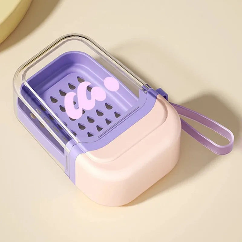 Dopamine Portable Soap Box High-end Travel Mini Soap Box Household Creative Sealed Double-layer Draining Storage Box with Lid Peaceful Pleasures Health and Wellness XXZH-Pink-1PCS