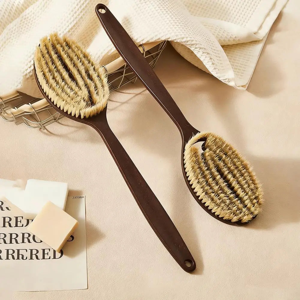 Natural Bristle Body Brush – Long Handle Back Scrubber for Dry Brushing & Exfoliation Peaceful Pleasures Health and Wellness