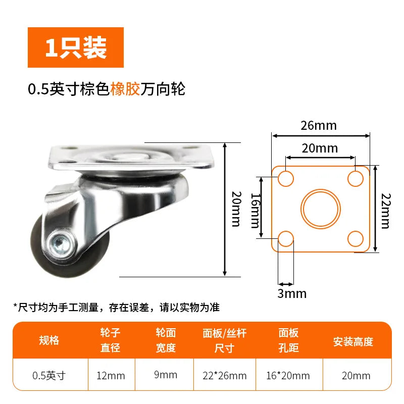 20-Pack 0.5" Silent Universal Furniture Caster Wheels