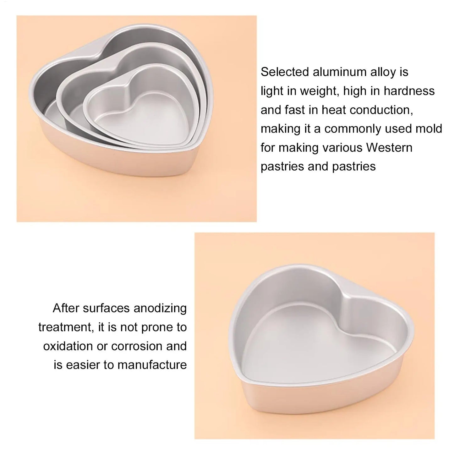 Heart Shaped Cake Pan Removable Bottom | 6/8/10 Inch Aluminum