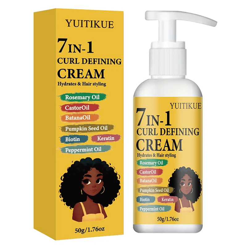YUITIKUE 7-in-1 Curl Defining Cream with Rosemary Oil Castor Oil Hydrating Hair Styling Cream for Curly Hair 50g Peaceful Pleasures Health and Wellness 1pc