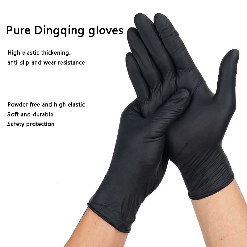 100pcs Disposable Composite Nitrile Black Thick Gloves/powder-free Durable Comfort Beauty Catering Home Protection Food Grade Peaceful Pleasures Health and Wellness