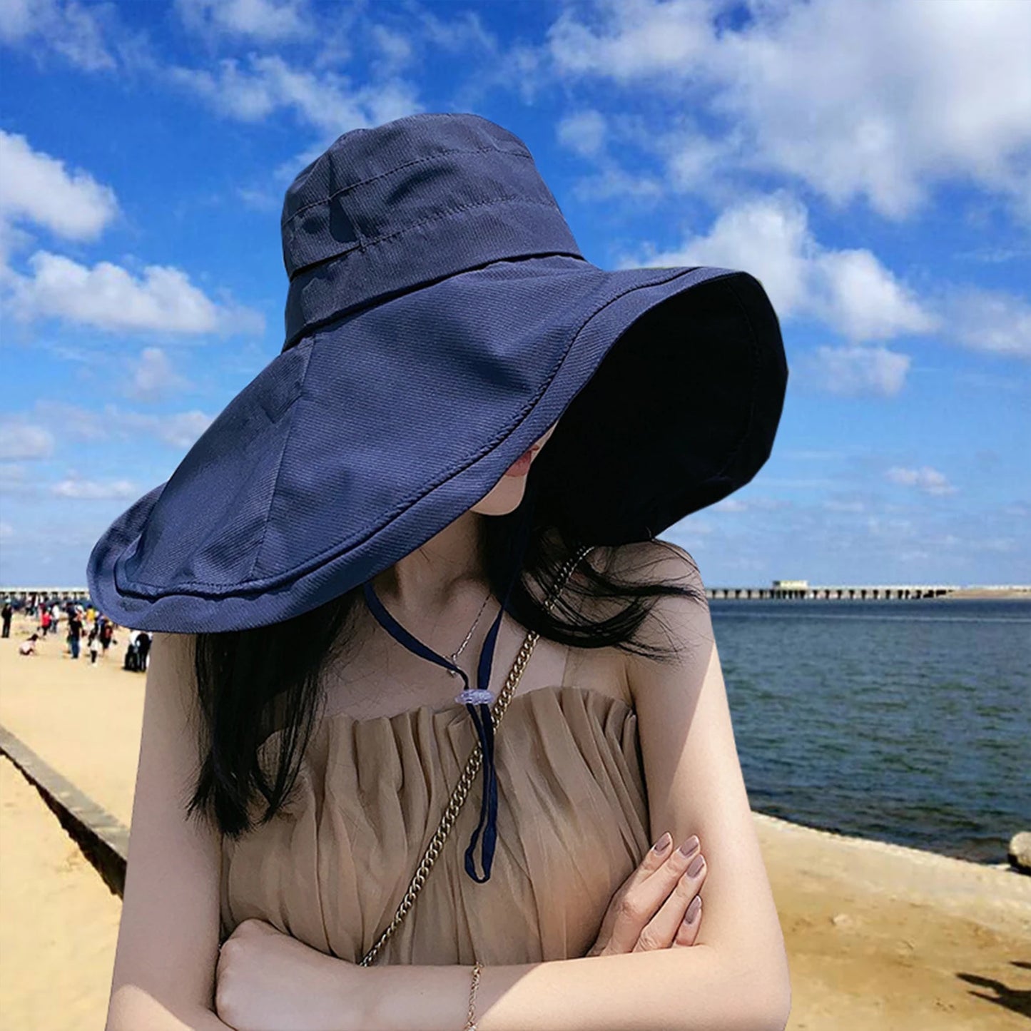 Ladies Sun Protect Hat For Beach 13cm Large Brim With Styling Aluminum Wire Sun Hat With Cover Uv Block Ladies Summer Peaceful Pleasures Health and Wellness