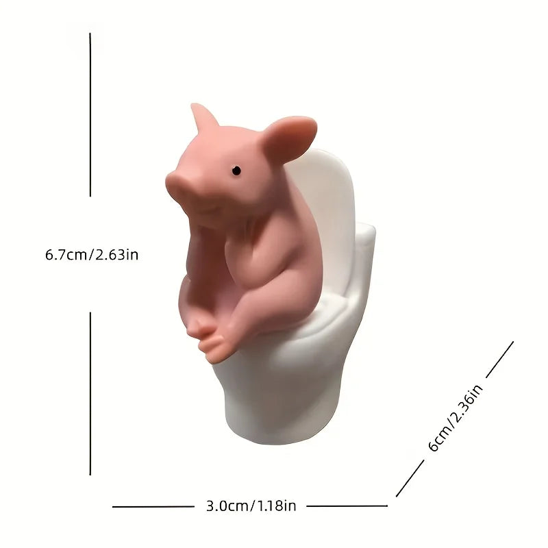 Cute Pig on Toilet Figurine | Whimsical Bathroom Desk Ornament