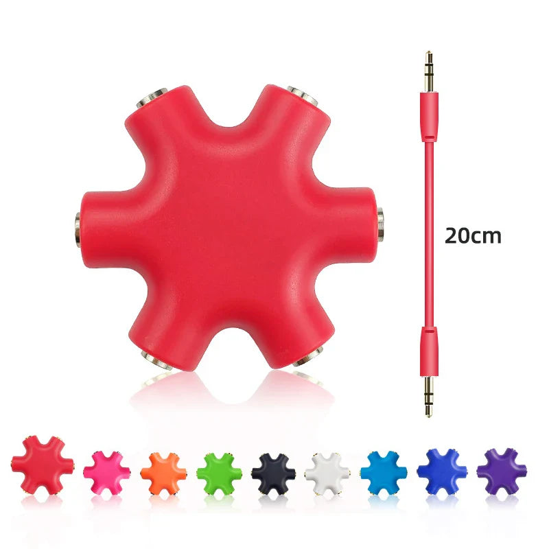 6-Port 3.5mm Audio Splitter – 1 Male to 5 Female Headphone Adapter
