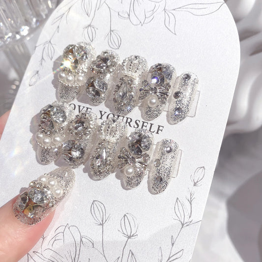 24pc Rhinestone Pearl Press-On Nails | 3D Crown Bridal Set Press-On Nail Set Peaceful Pleasures Health and Wellness