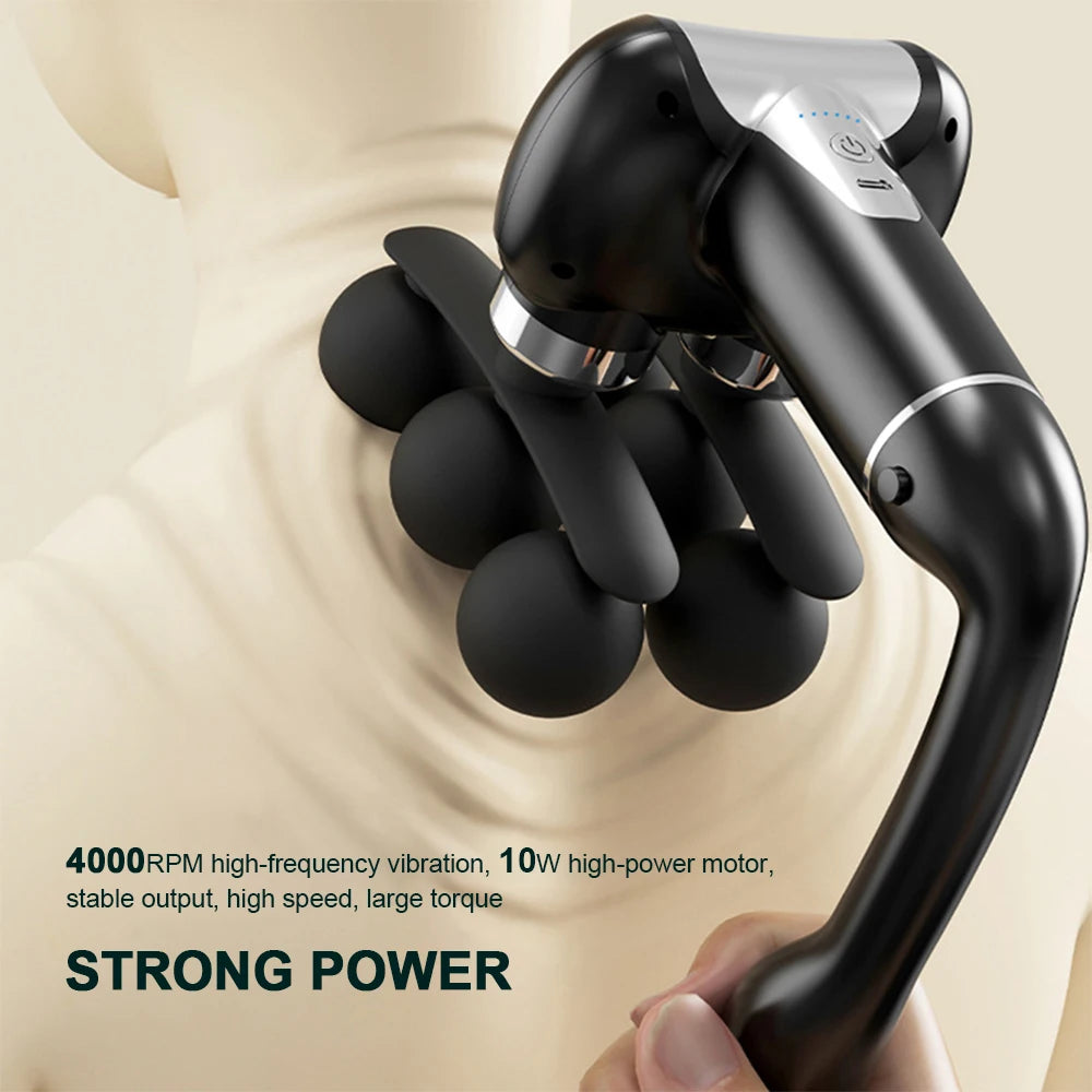 6-Heads Handhel Fascia Gun High Frequency Vibration Body Massage Gun Neck Shoulder Waist Back Handle Massager Fascia masajeador Peaceful Pleasures Health and Wellness