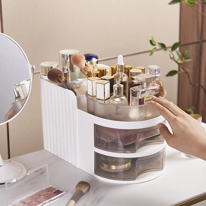 Large Capacity Cosmetic Organizer with Drawers Top Shelf Clear View Makeup Storage Box Desktop Dustproof Skincare Display Case Peaceful Pleasures Health and Wellness