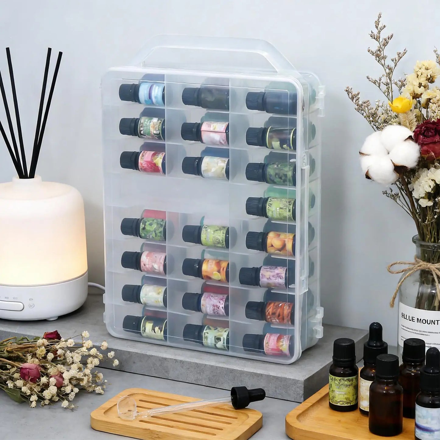 Clear 46-Compartment Double-Sided Storage Box with Handle