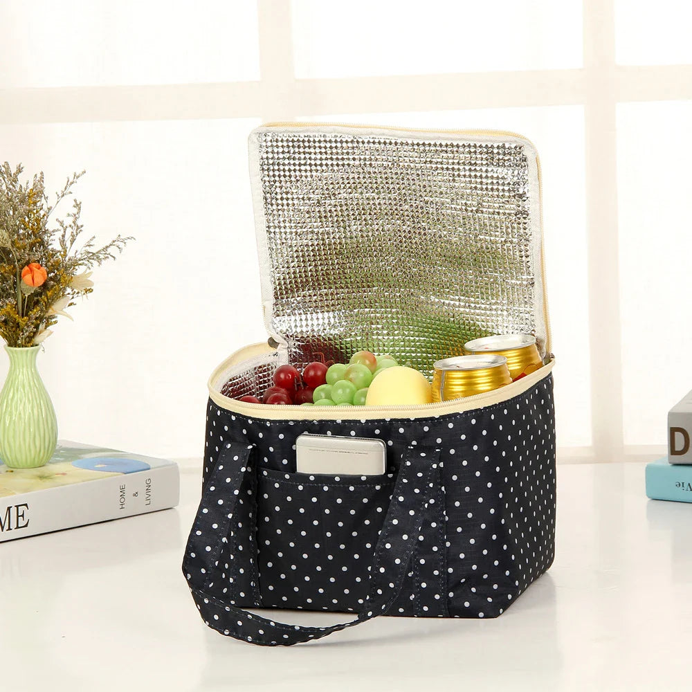 Large Insulated Lunch Bag – Polka Dot Oxford Bento Tote