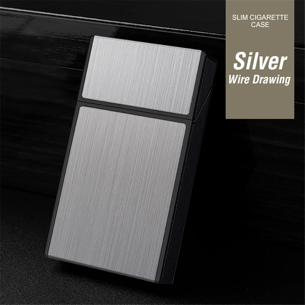 Long Cigarette Case Ultra Thin Flip Cover 20pcs Cigarettes For 100mm Storage Container Box Tobacco Case Smoking Tool Men's Gifts Peaceful Pleasures Health and Wellness Silver