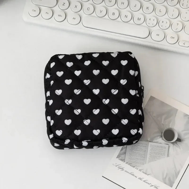 Heart Print Tampon & Sanitary Napkin Pouch | Feminine Organizer