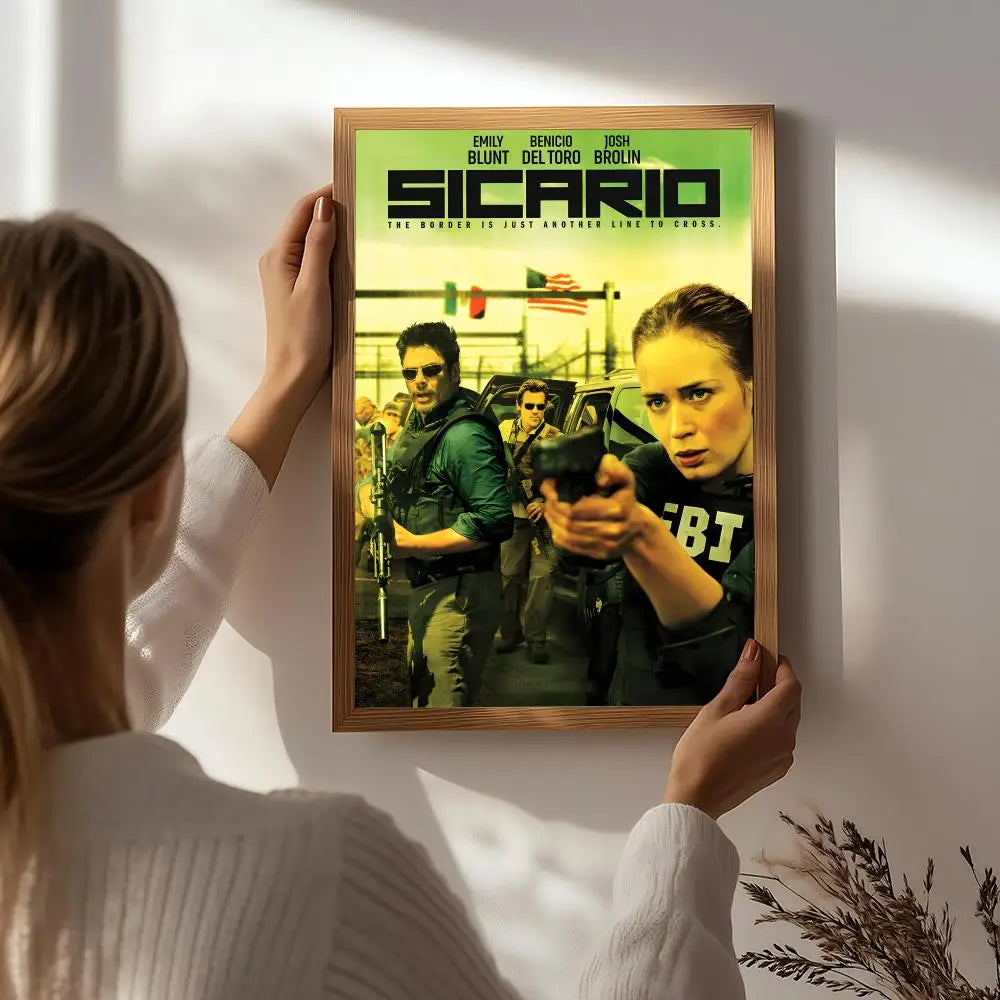 Sicario Movie Poster HD Self-Adhesive Waterproof Wall Art Movie Wall Poster Peaceful Pleasures Health and Wellness White3 15X20cmNoframe