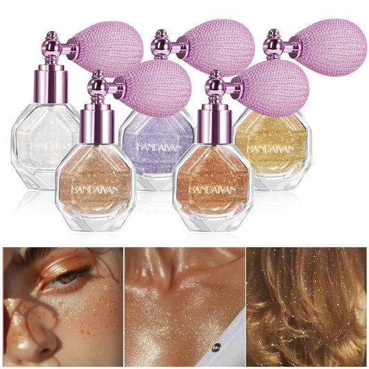 Handaiyan 5-Color Shimmer Spray – Face, Body & Hair Glitter Shimmer Highlighter Spray Oasis Select