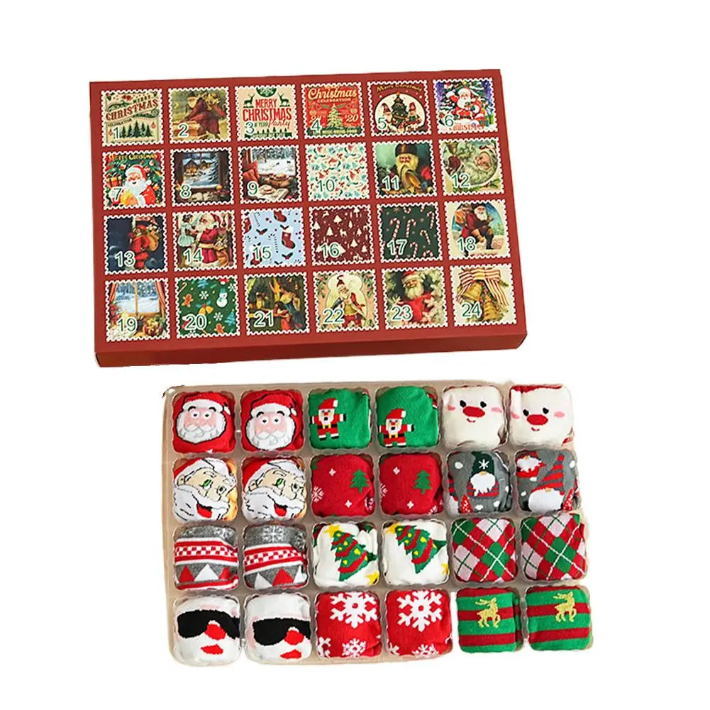 12Pairs Christmas Stocking Gift Box Christmas 24 Day Countdown Blind Box Christmas Socks Soft Breathable Stocking Stuffer Peaceful Pleasures Health and Wellness Red2 35-39