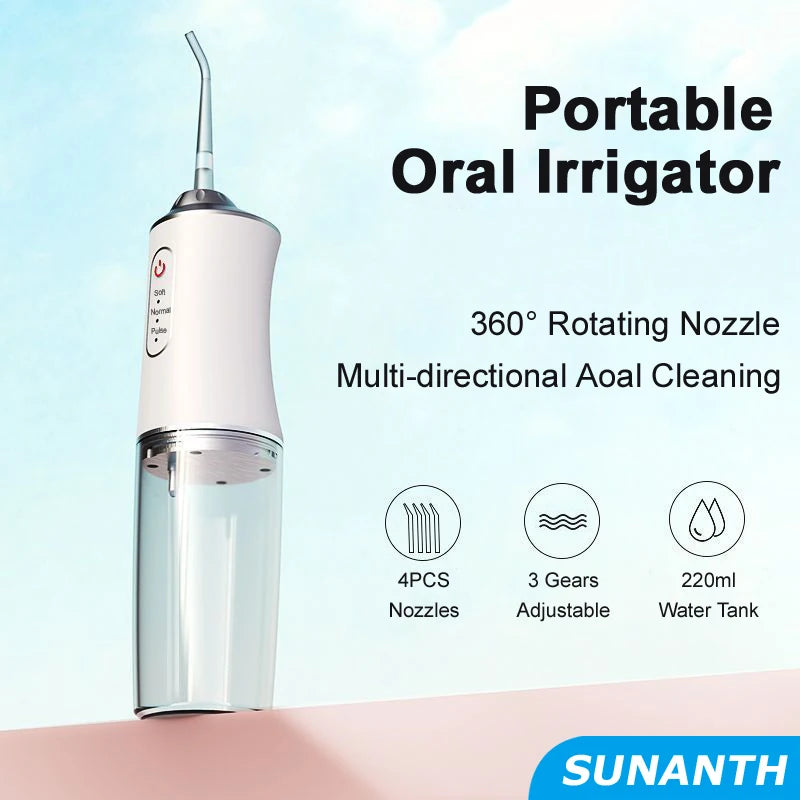 Portable Oral Irrigator USB Fast Rechargeable Mouth Washing Machine For Family Travel 3 Modes 4 Jet Tips Teeth cleaning machine Peaceful Pleasures Health and Wellness