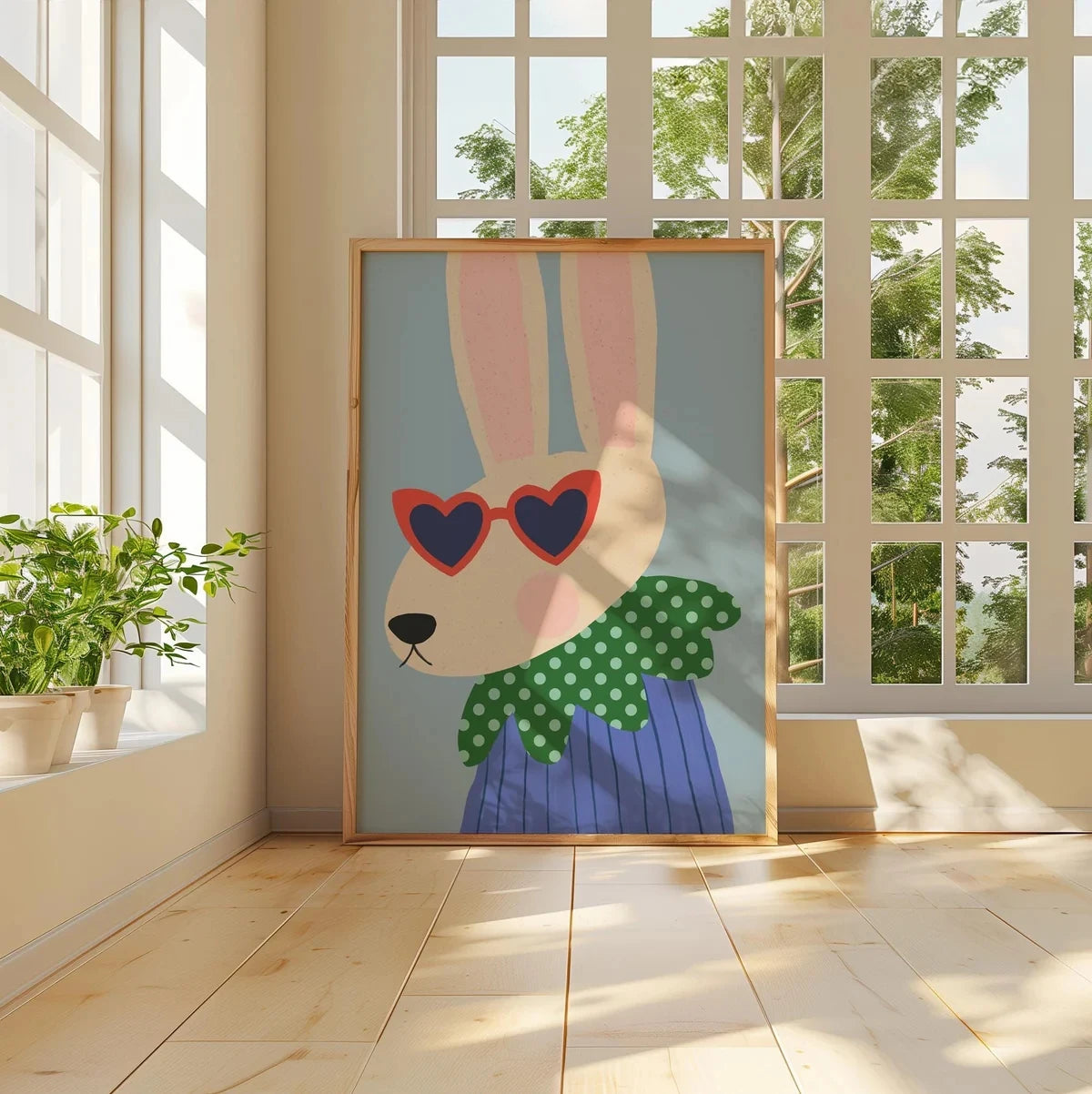Modern,Cartoon Put On Sunglasses Rabbit Wall Art Print Canvas Painting Poster Picture For Living Room,Kids Room Home Decor Peaceful Pleasures Health and Wellness