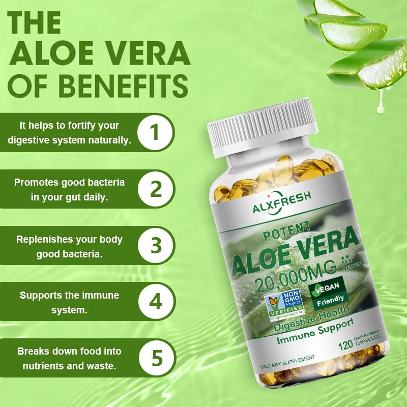 Aloe Vera Capsules Improve Digestive Health Soothe The Intestines Provide Antioxidant Detoxifying Effects Promote Skin Health Peaceful Pleasures Health and Wellness