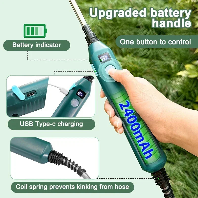 2400mAh High Pressure Electric Garden Sprayer Rechargeable Portable with 3 Adjustable Nozzles for Lawn Plants Irrigation Peaceful Pleasures Health and Wellness