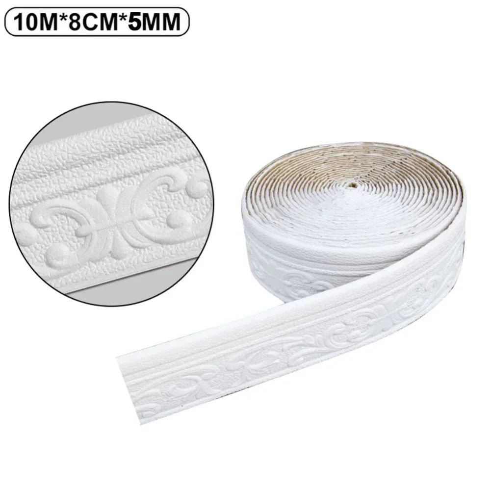 3D Self-adhesive Trim Decor 10mx8cmx5mm Wall Border Strip Waterproof