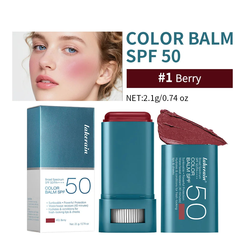 Lip & Cheek Color Balm SPF 50 Mineral Broad Spectrum Sun Protection Water Sweat Resistant Hydrating Long Lasting Buildable Blush Peaceful Pleasures Health and Wellness 01 Berry