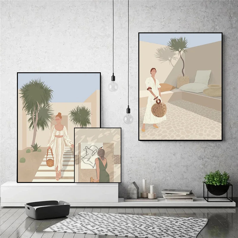 Nordic Wall Art Abstract Fashion Women And Leaf Prints Posters Gift for Girls Canvas Prints Pictures Room Decor Figure Painting Peaceful Pleasures Health and Wellness