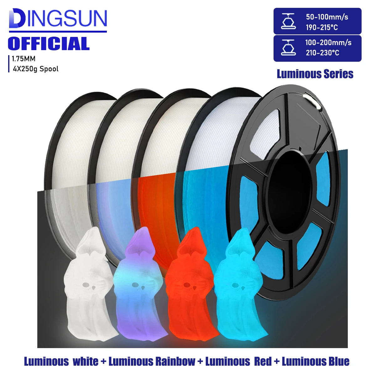 Glow Rainbow PLA Filament 1.75mm – Luminous Glow in the Dark