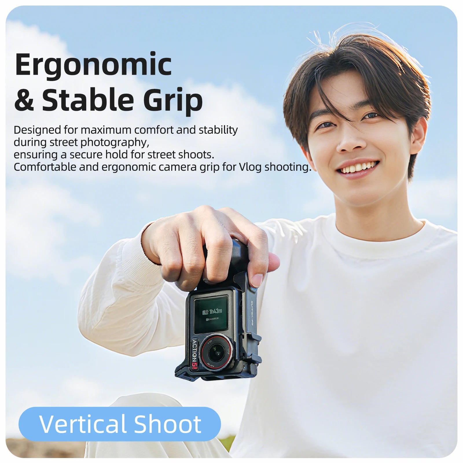 Finger Placement With Ergonomic Design For DJI Action 5 Pro/4/3 Street Shot Handle Frame Protective Case Wider Peaceful Pleasures Health and Wellness