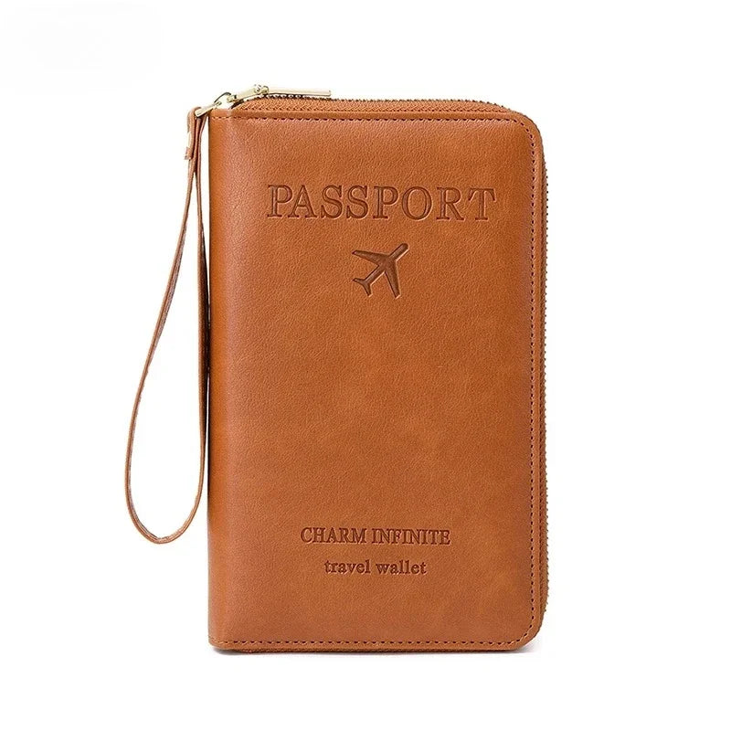 Travel Wallet Passport Holder with Wrist Strap & Card Organizer Travel Passport Wallet Peaceful Pleasures Health and Wellness Brown