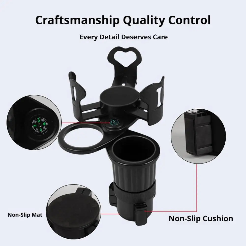 New Universal Car Water Cup Holder Expander 3‑Slot Multifunctional Drink Holder Anti‑Shock Auto Cup Organizer with Compass Peaceful Pleasures Health and Wellness